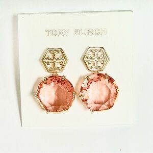 Tory Burch Hexagon Gold and Coral Earrings